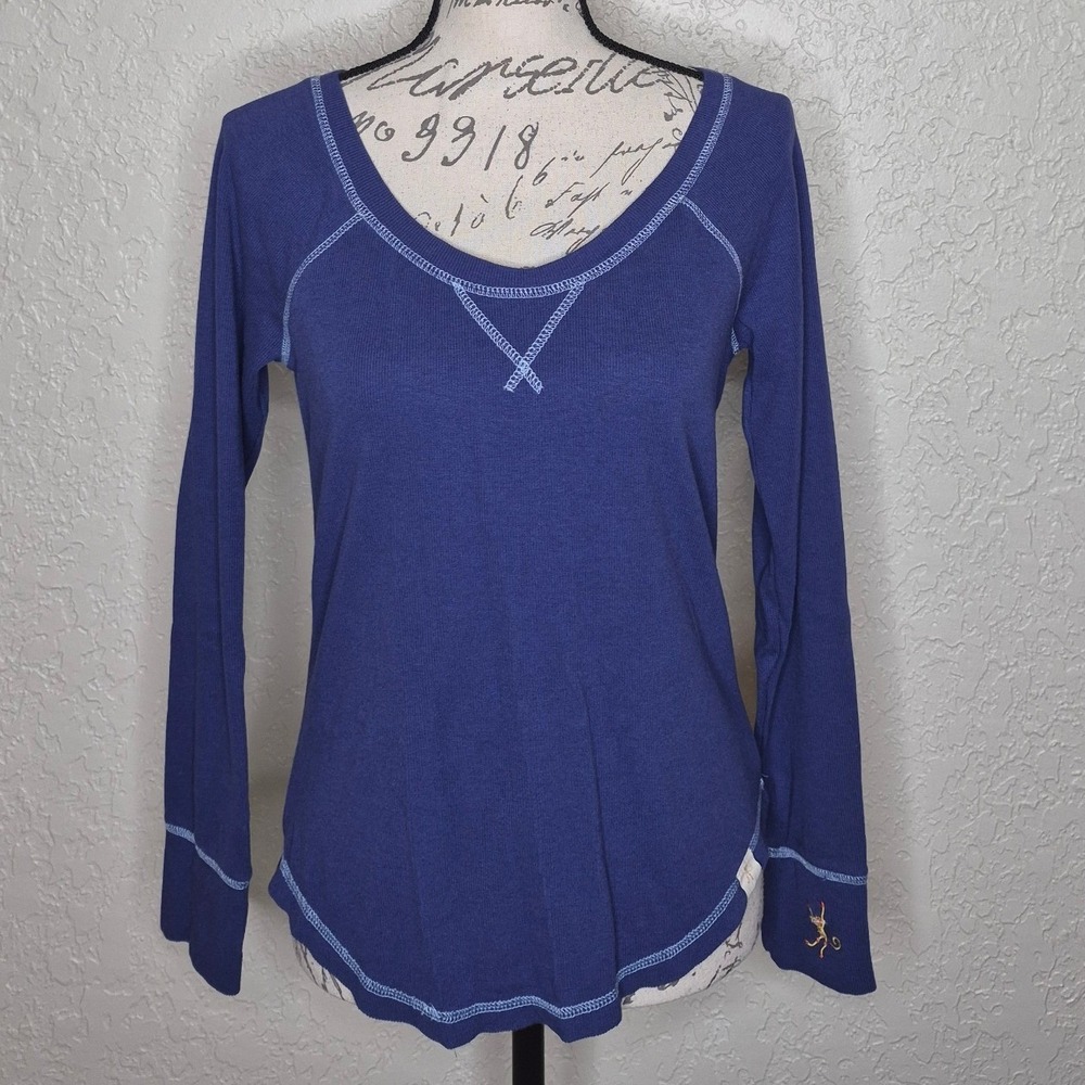 Munki Munki Blue Bamboo Rayon Blend Ribbed Long Sleeve Pajama Top Small